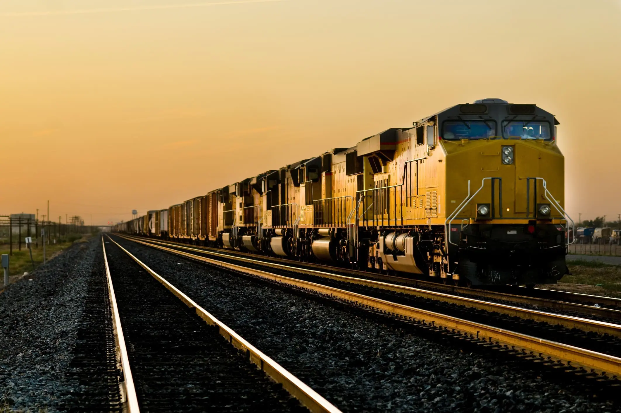Railroad locomotive travelling across Arizona